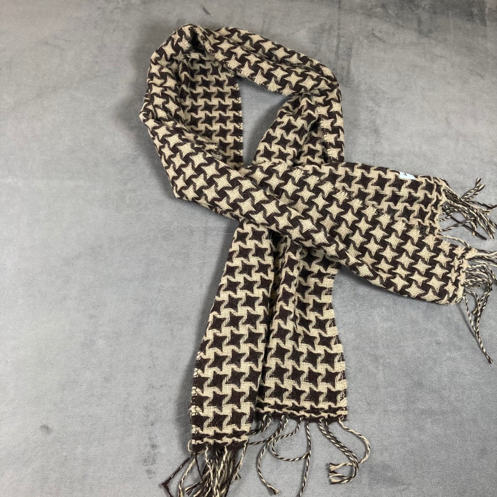 Aurora Paci Italia Houndstooth Scarf Brown Beige Wool Alpaca Blend Made in Italy